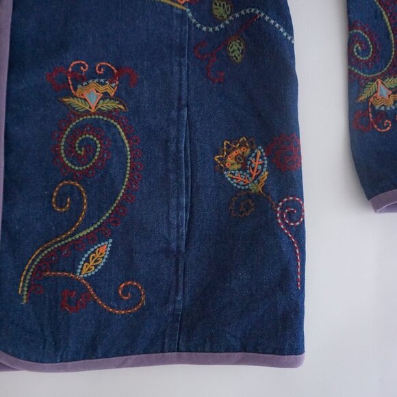 Vintage Denim & Co Blue Paisley Embroidered Button Jacket Boho Cottagecore L - Picture 5 of 9